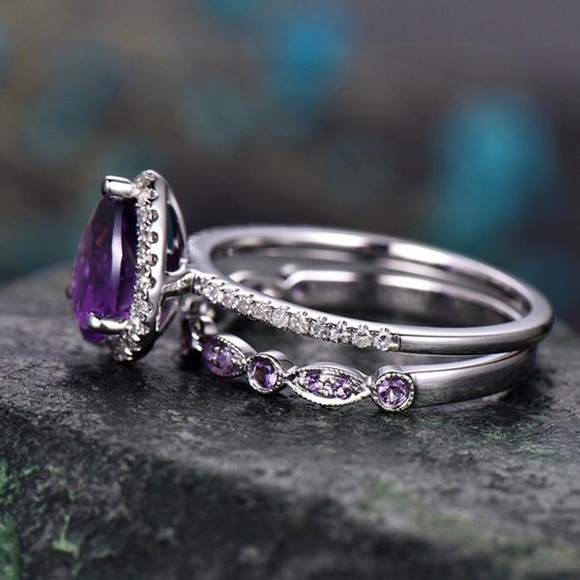 Purple Tear Drop Ring Set - Picture 6 of 7